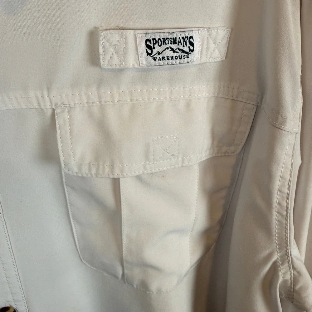 Sportsmans Warehouse Fish Gear Mens XL Off White Long Sleeve Fishing Shirt Venrs